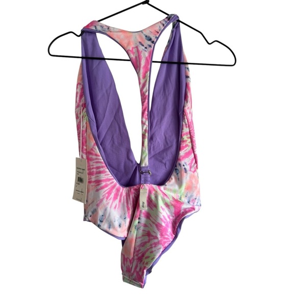 Maaji‎ Deep Scoop Tie Dye Reversible One Piece Swimsuit Small Pink Purple Halter - Picture 2 of 7